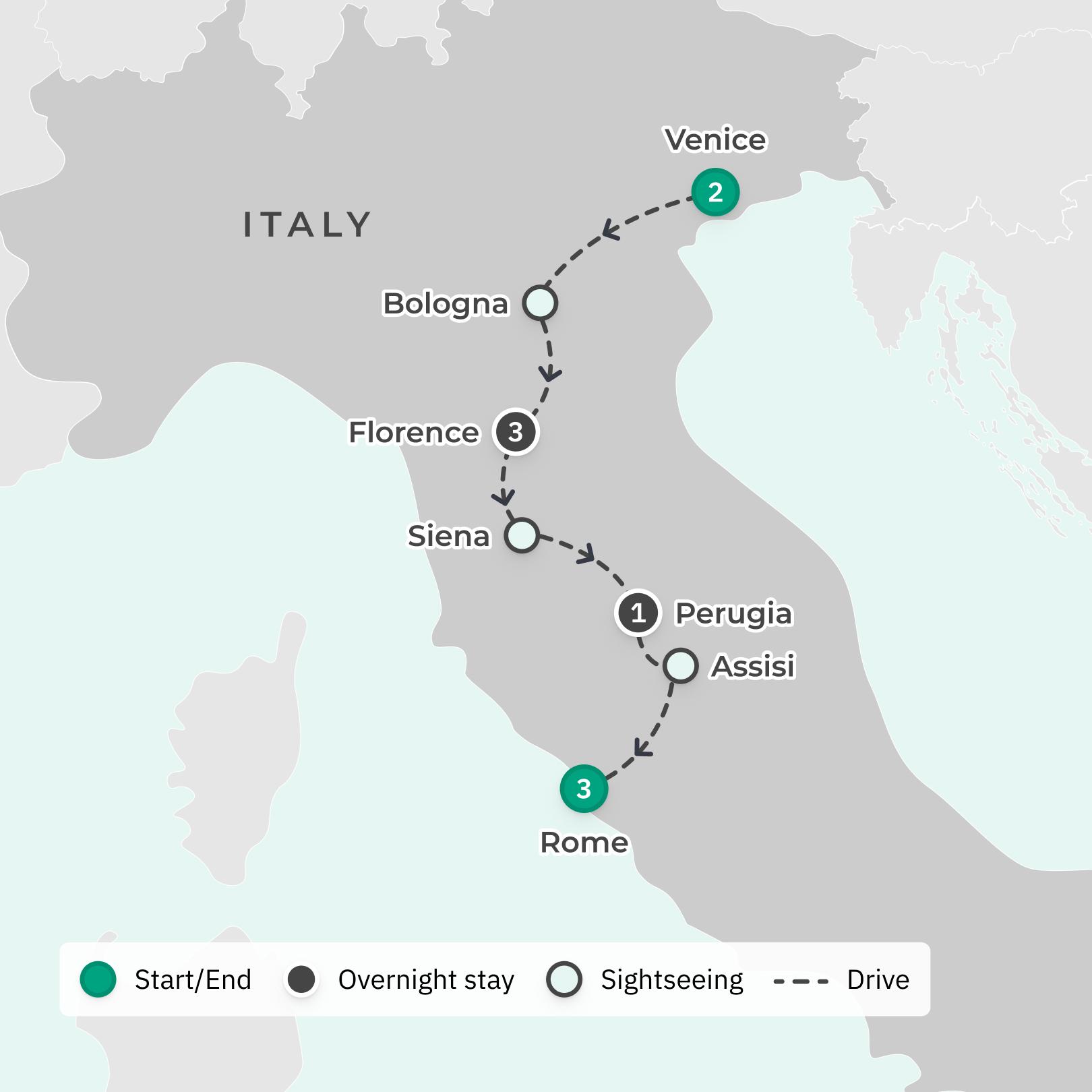 Northern Italy Highlights with Venice Gondola Ride & Chianti Tasting route map