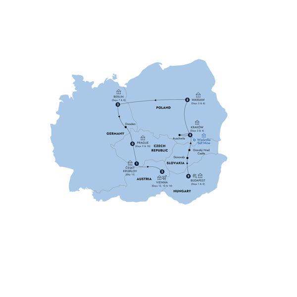 Highlights of Eastern Europe - End Vienna, Classic Group route map
