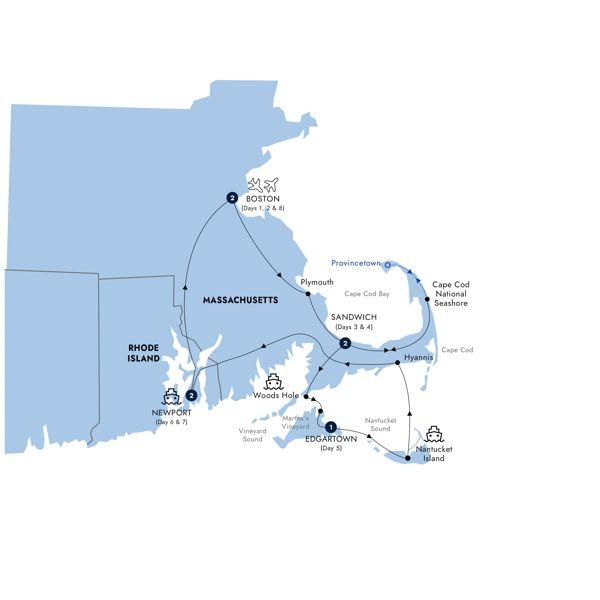 Treasures of Cape Cod & the Islands - Classic Group route map
