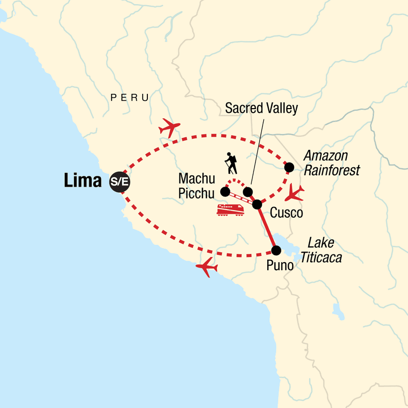  National Geographic Journeys with G Adventures: Iconic Peru with Inca Trail route map