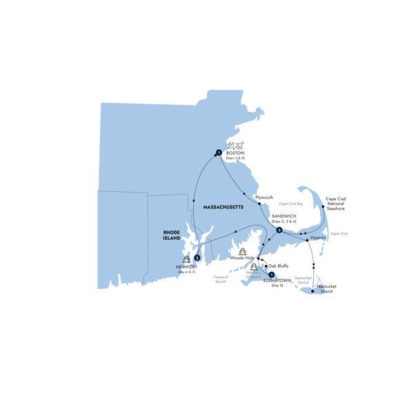 Treasures of Cape Cod & the Islands - Classic Group route map