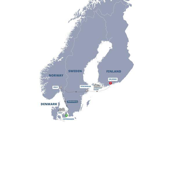 Capitals of Scandinavia route map