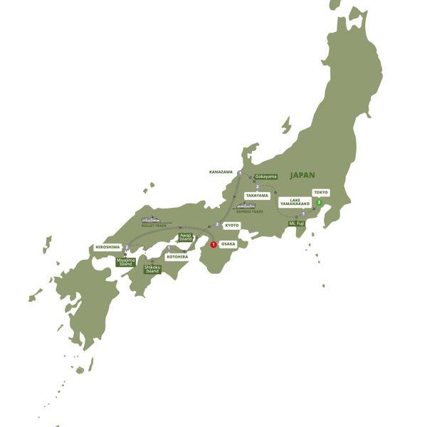 Splendors of Japan with Hiroshima and Takayama Festival route map