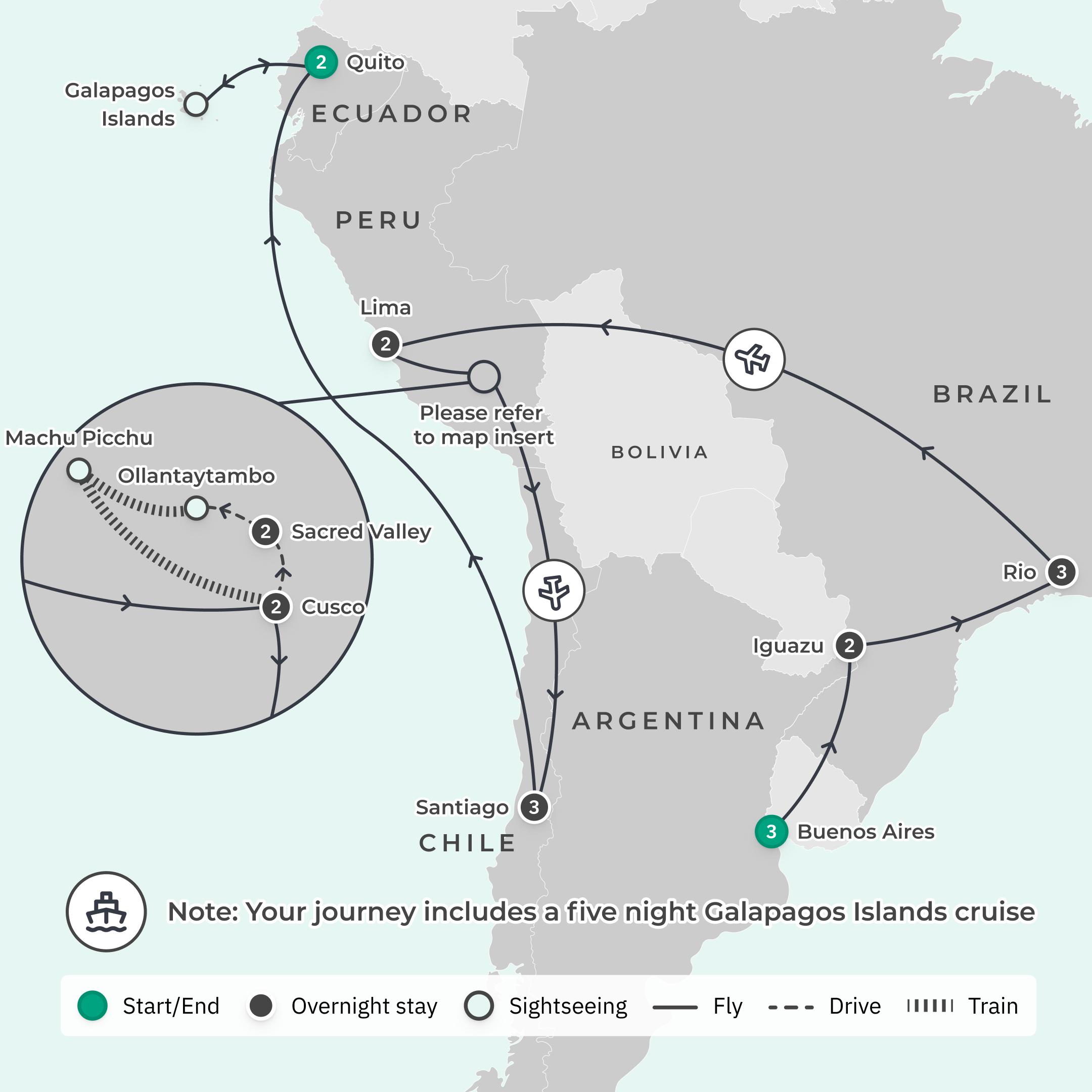 Limited Time Offer: 18-Day South America Odyssey + Galápagos National Geographic Expedition route map