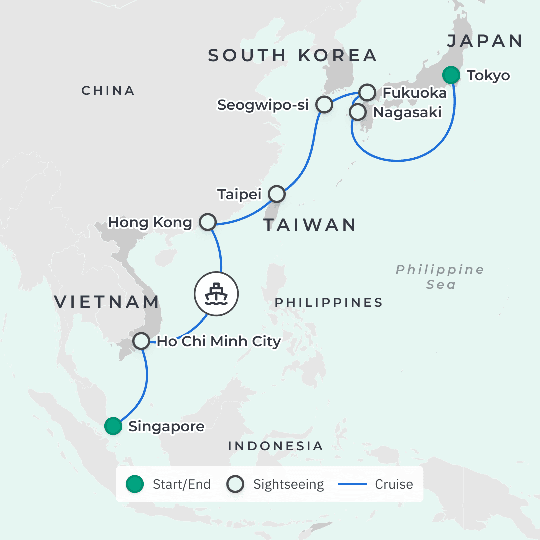 13-Night Singapore to Tokyo Grand Voyage on Navigator of the Seas® route map