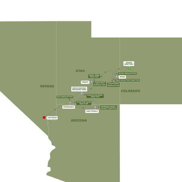 Utah's Mighty Five National Parks route map