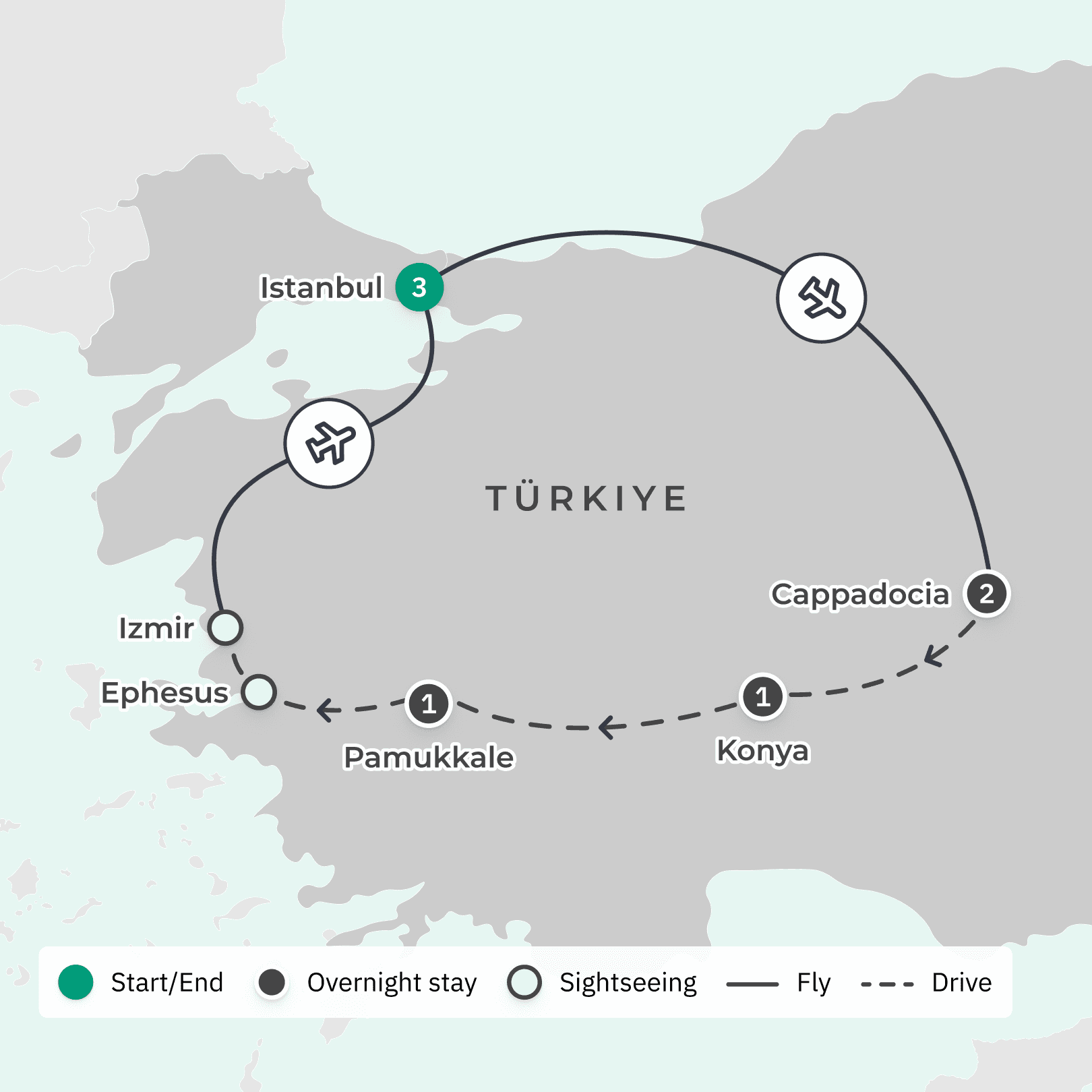 Turkiye Highlights with Hot Springs Visit & Bosphorus Cruise route map
