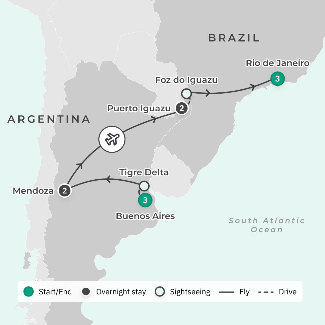 Argentina & Brazil Small-Group Luxury Tour with 5-Star Stays, Iguazu Falls & Internal Flights route map