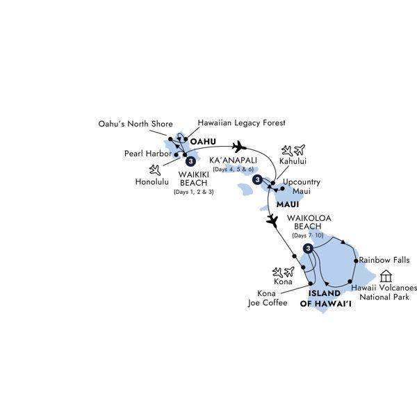 Hawaii with Oahu, Maui & the Big Island route map