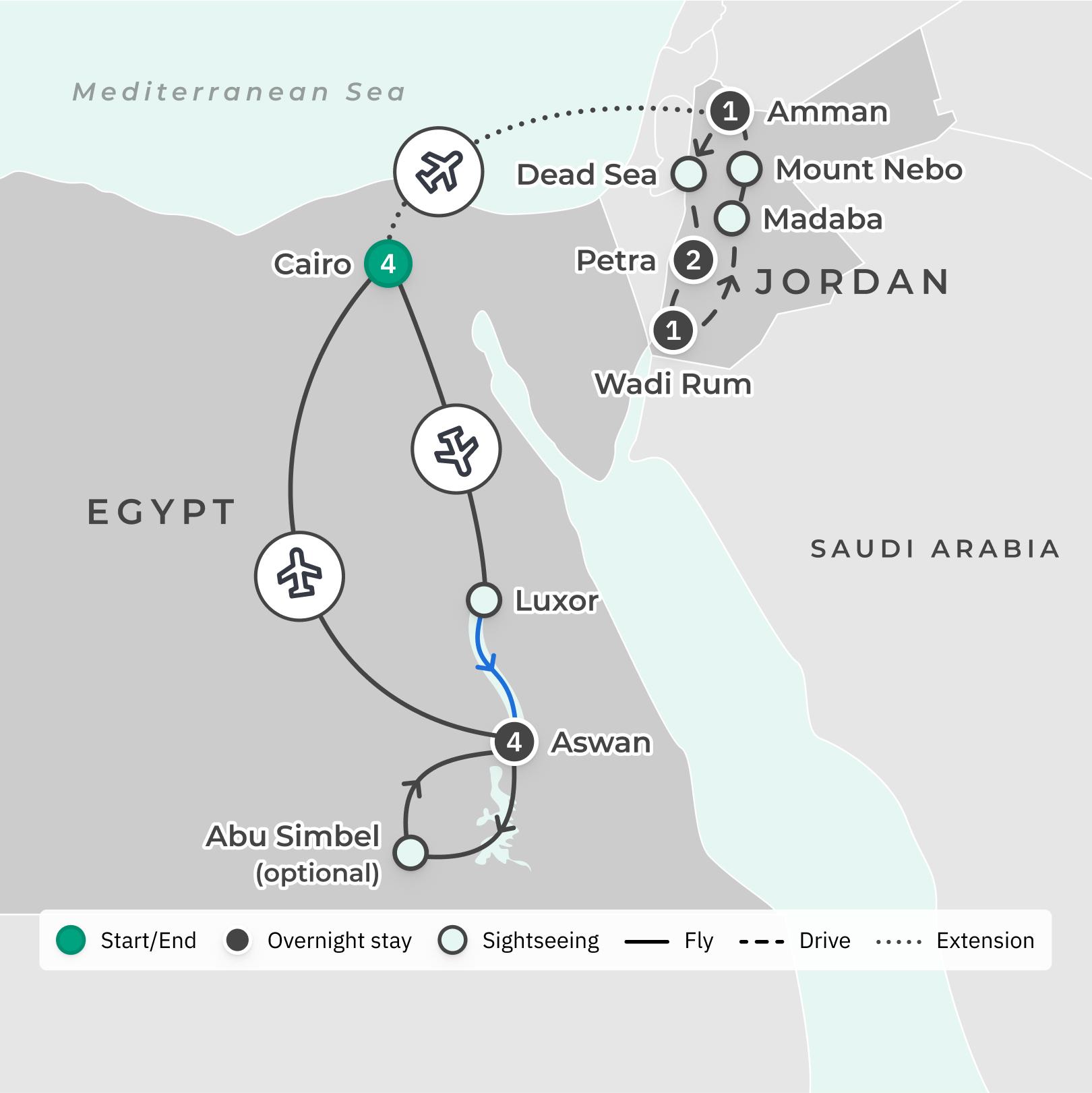 Egyptian Icons 2023: 9-Day Luxury Small-Group Tour with Nile River Cruise & Valley of the Kings route map