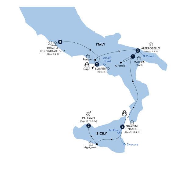 Country Roads of Southern Italy & Sicily route map