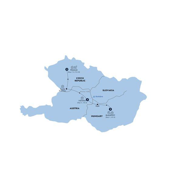 Easy Pace Budapest, Vienna & Prague - Classic Group, Summer route map