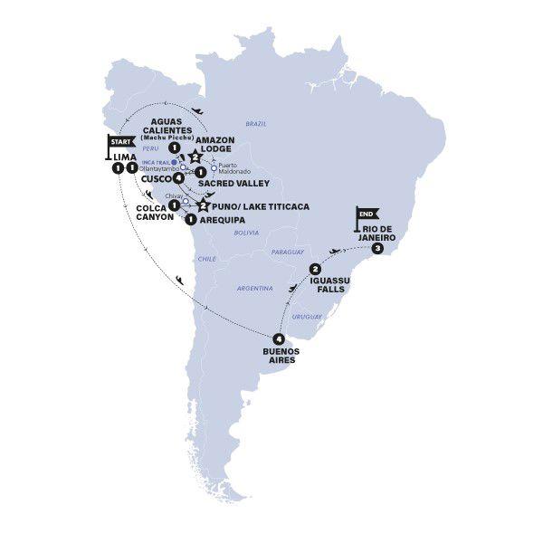 Ultimate South America with train to Machu Picchu (From Mar 2026) route map