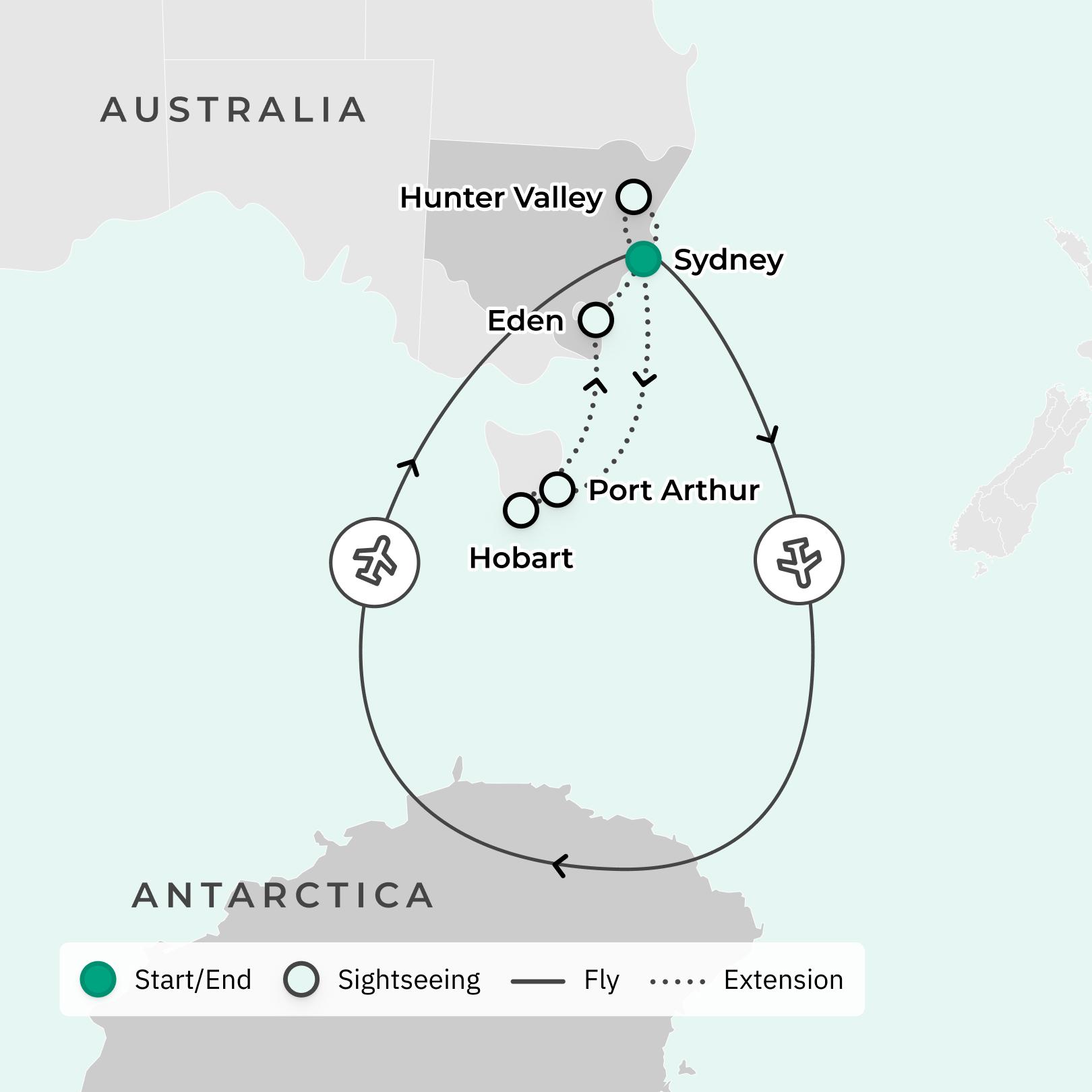 Premium Economy Exclusive Antarctica Charter Flight route map
