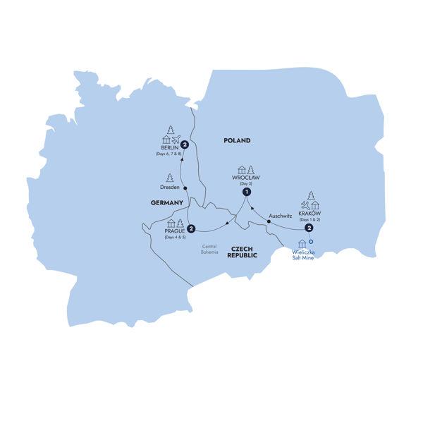Christmas Markets of Poland, Prague & Germany - Classic Group route map