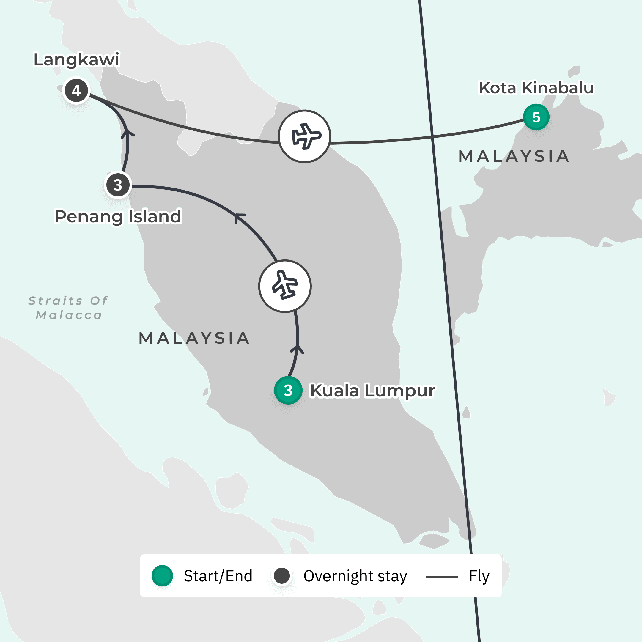Limited Time Offer: Insider Series 11-Day Malaysia Food Tour & 5-Night Shangri-La Rasa Ria, Kota Kinabalu Stay route map