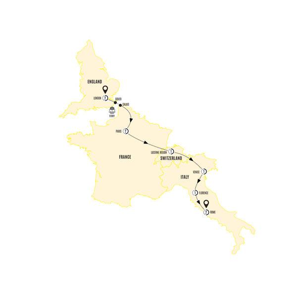 London to Rome Highlights route map