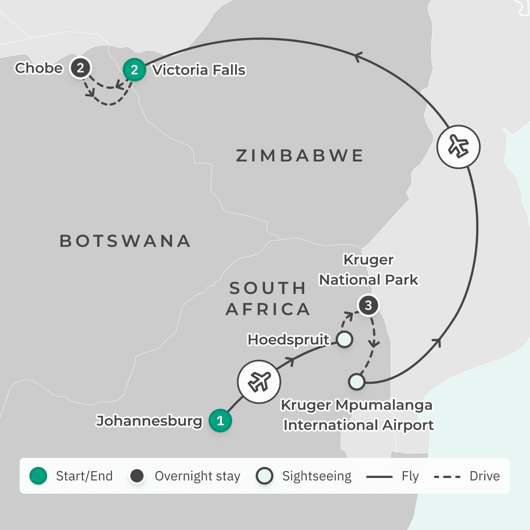  Signature Series: Southern Africa Exclusive Safari with Jason Edwards, National Geographic Photographer, including Kruger & Chobe National Parks route map
