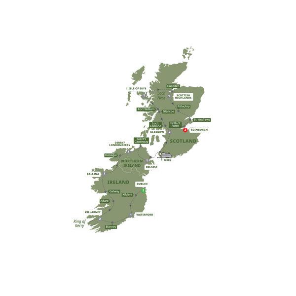 Best of Ireland and Scotland route map