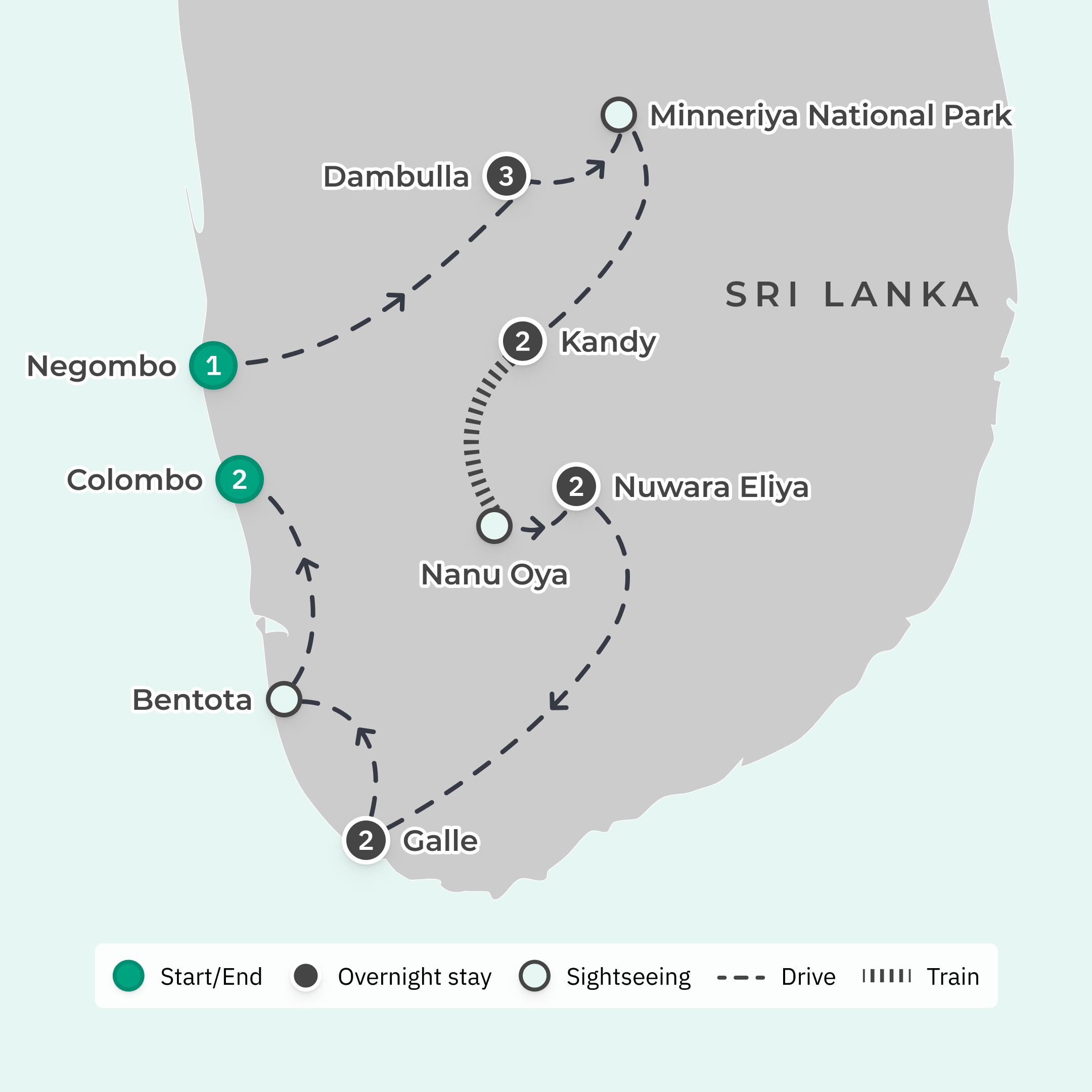 Premium 13-Day Private Sri Lanka Escape with Scenic Train Journey, Ancient Kingdoms & Coastal Galle route map