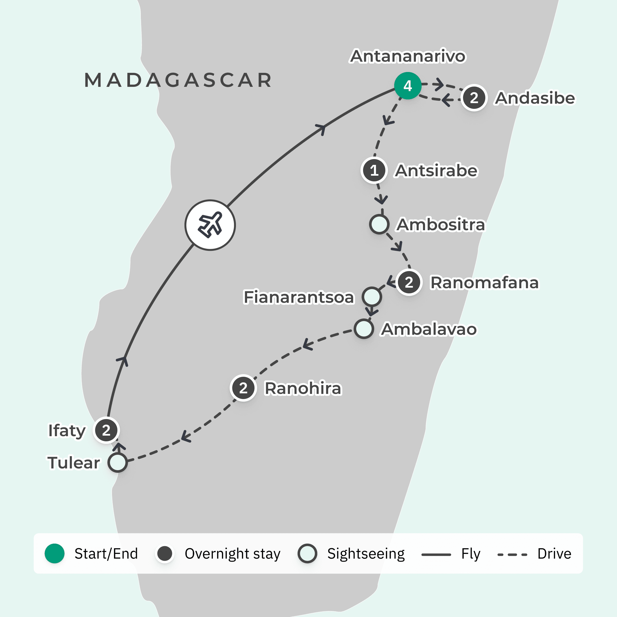 Madagascar Eco-Adventure with Rare Wildlife Viewing & National Park Visits route map