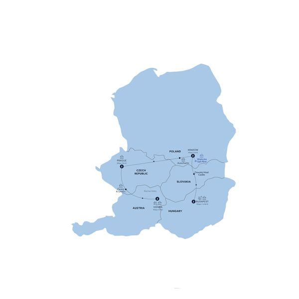 Country Roads of Central Europe -  End Budapest, Classic Group route map