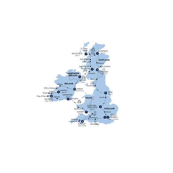 Romantic Britain & Ireland route map