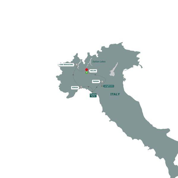 Northern Italy including Cinque Terre route map