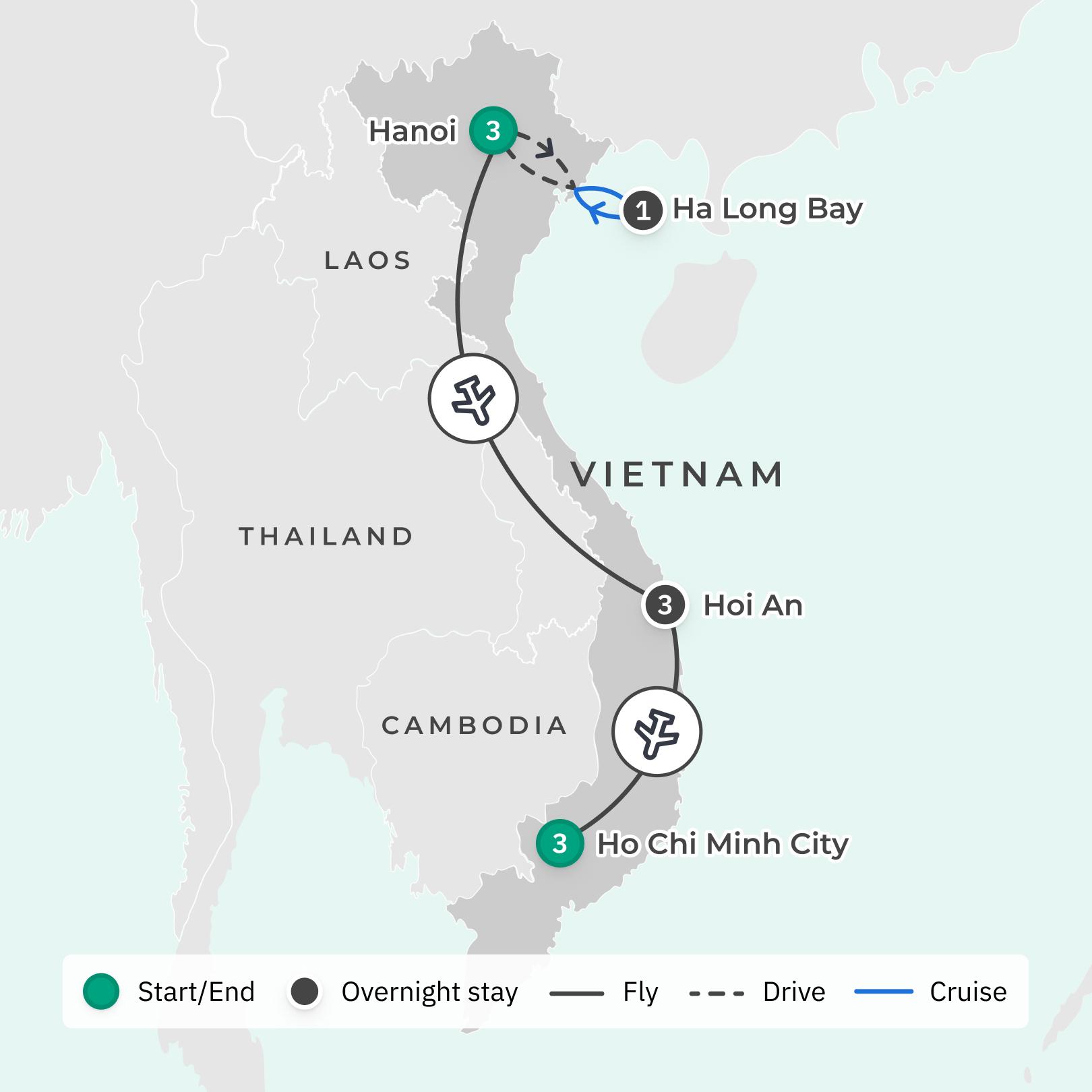 Deluxe 11-Day Vietnam Chef-Designed Foodie Tour with Hanoi, Hoi An & Ho Chi Minh City route map