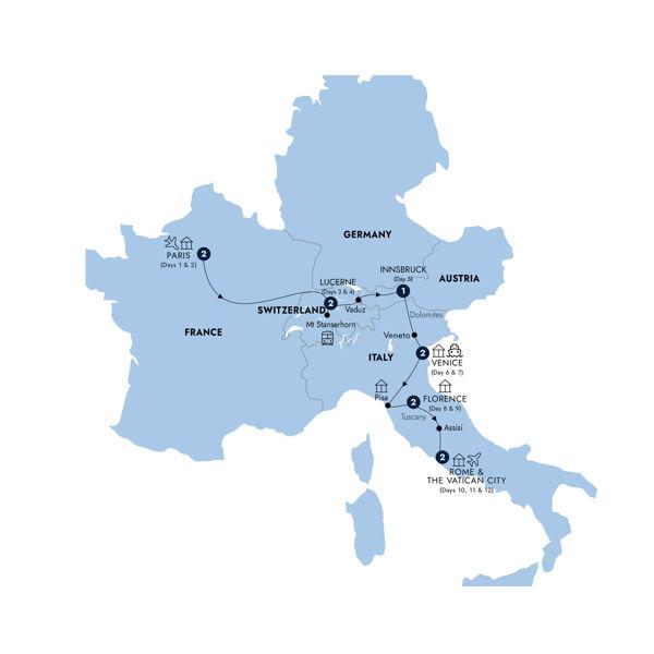 Road to Rome - Start Paris, Classic Group route map