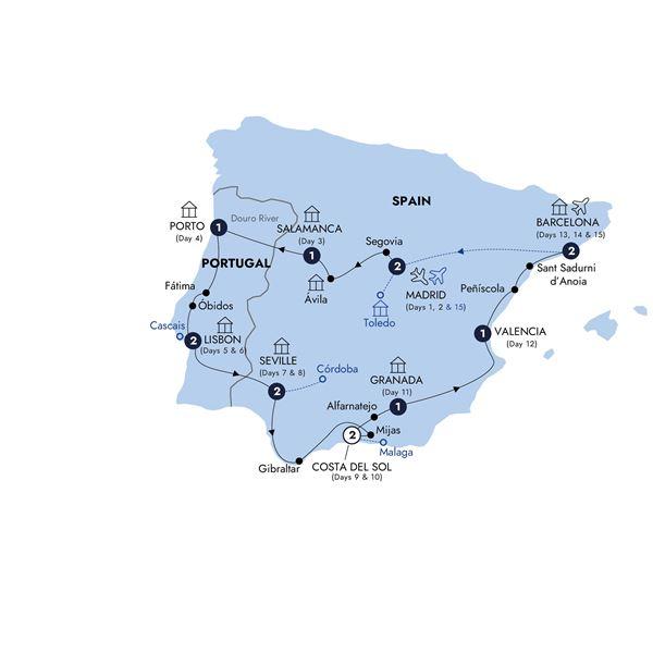 Best of Spain & Portugal - End Barcelona, Classic Group, Winter route map
