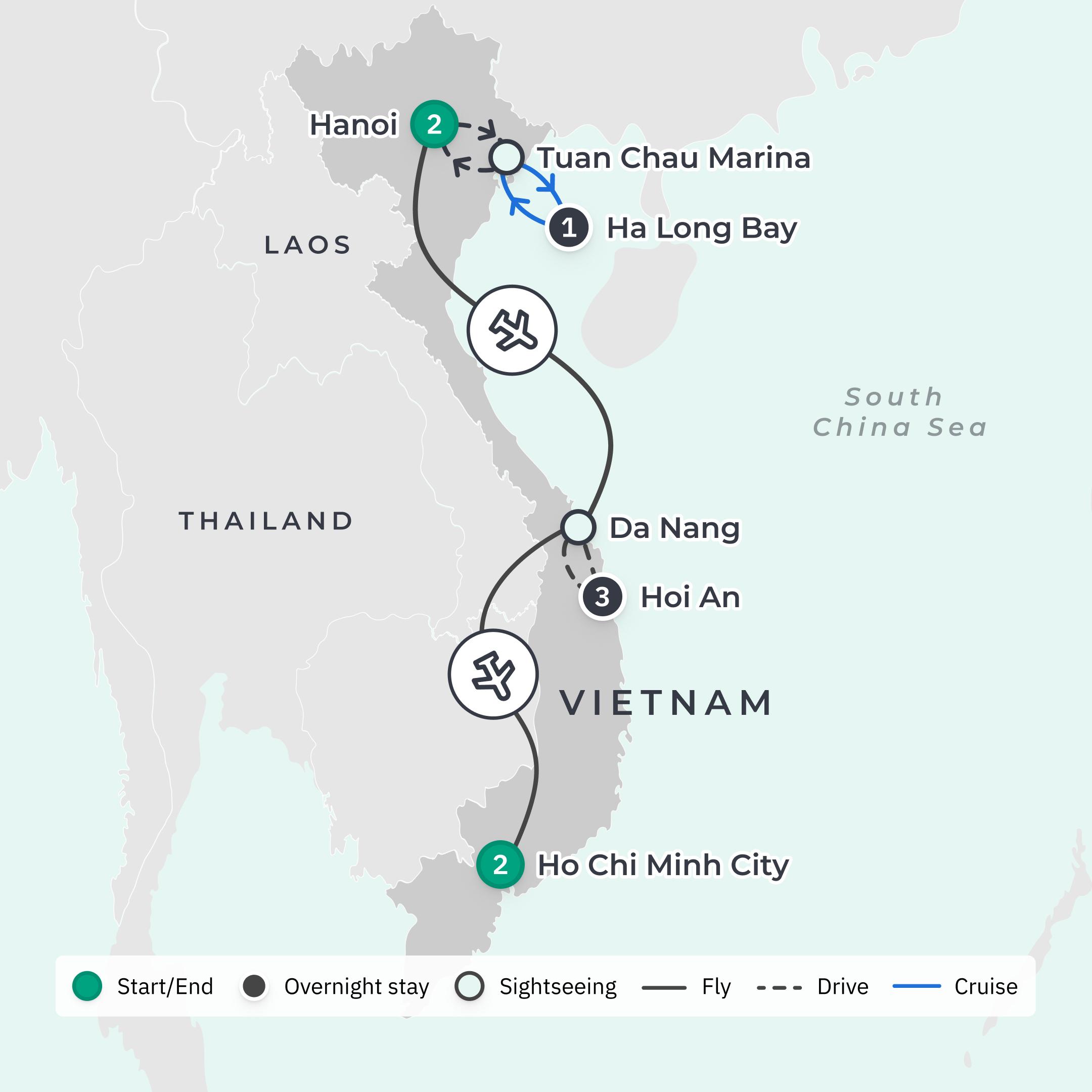 Vietnam Exclusive 9-Day TOOT TOOTS Tour with Rock Star Mum Fi + Ha Long Bay & Hanoi route map