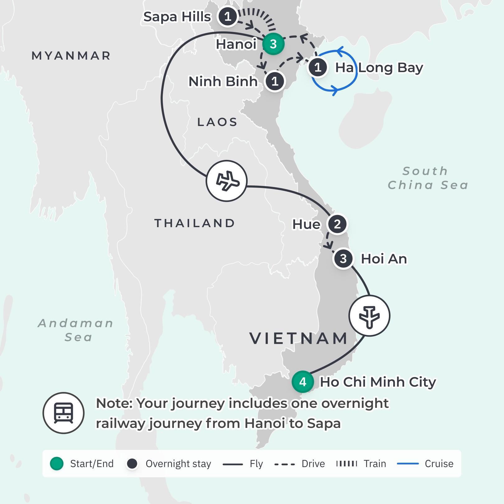 Deluxe 17-Day Ultimate Vietnam with Sapa, Hue & Hoi An route map