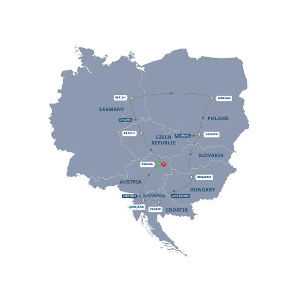 Highlights of Eastern Europe route map
