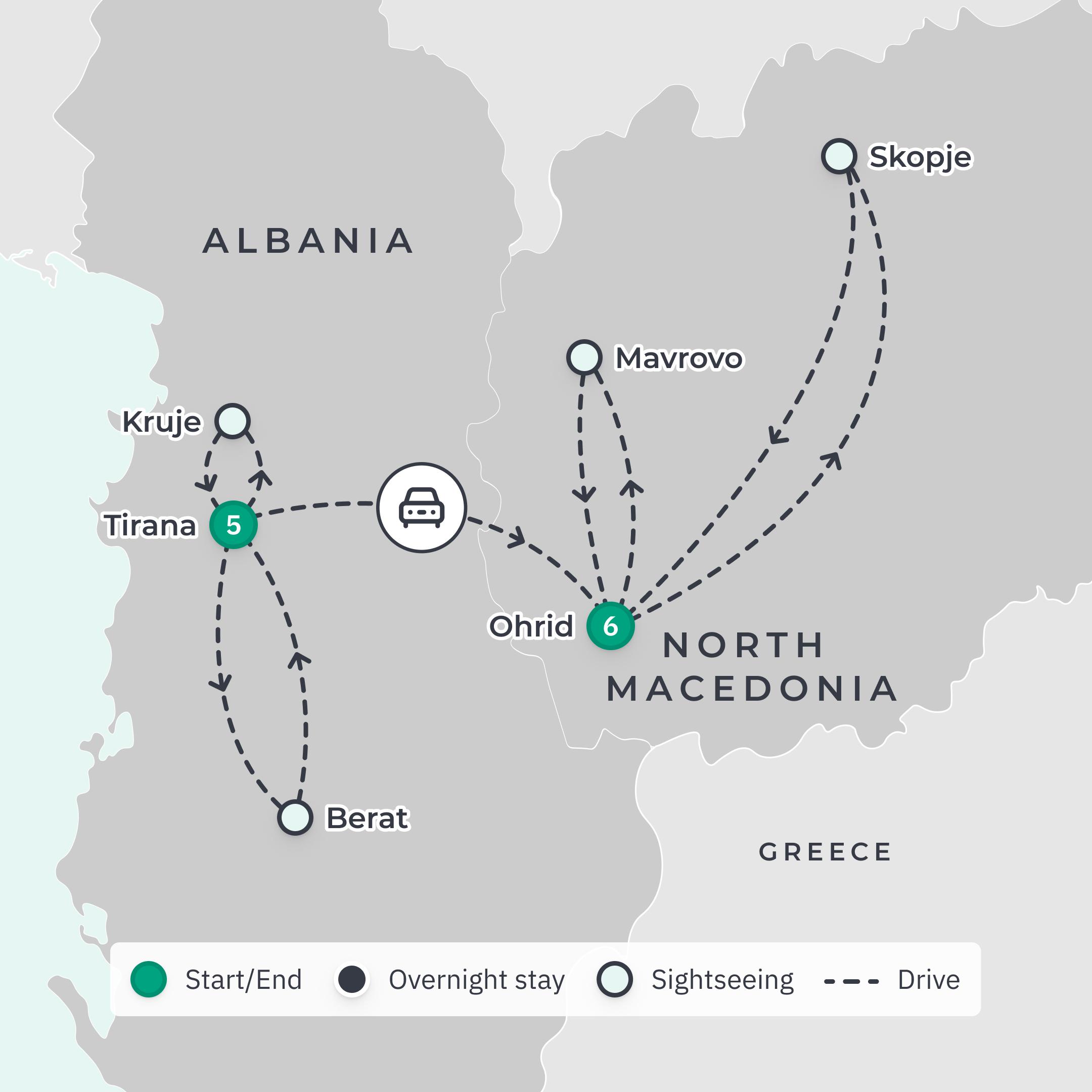 Balkans Off the Beaten Track with Albanian Wine Tasting & Macedonian Monasteries route map