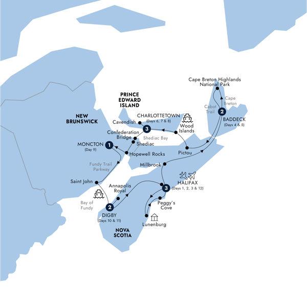 Landscapes of the Canadian Maritimes - Classic Group route map