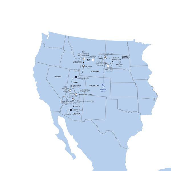 America's Magnificent National Parks - end Denver, Classic Group route map
