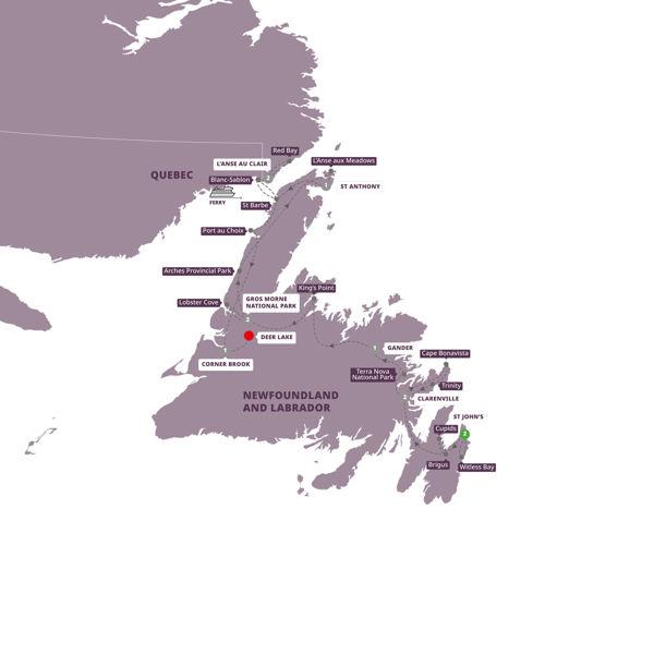 Scenic Wonders of Newfoundland and Labrador route map