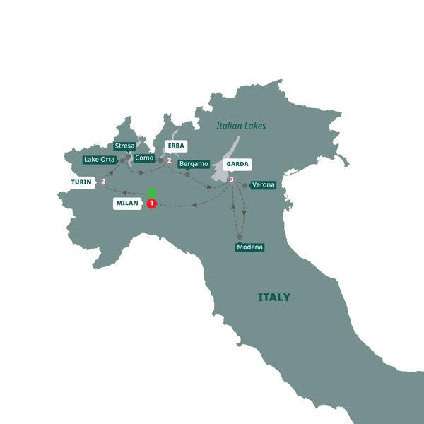 Northern Italian Lakes & Countryside route map