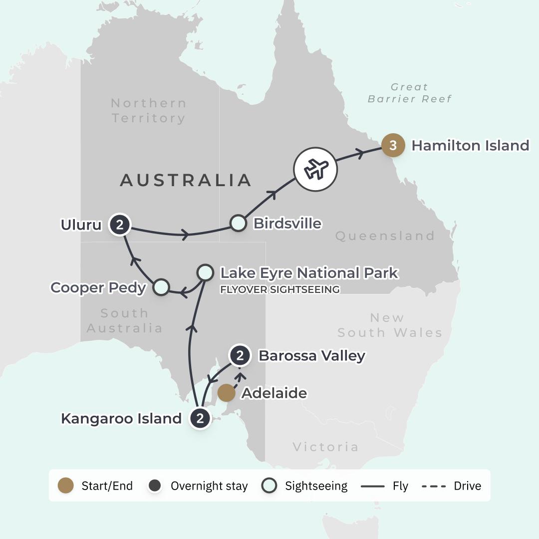 Australia by Private Plane: An Ultra-Lux 10-Day Journey from Outback to Island Paradise route map