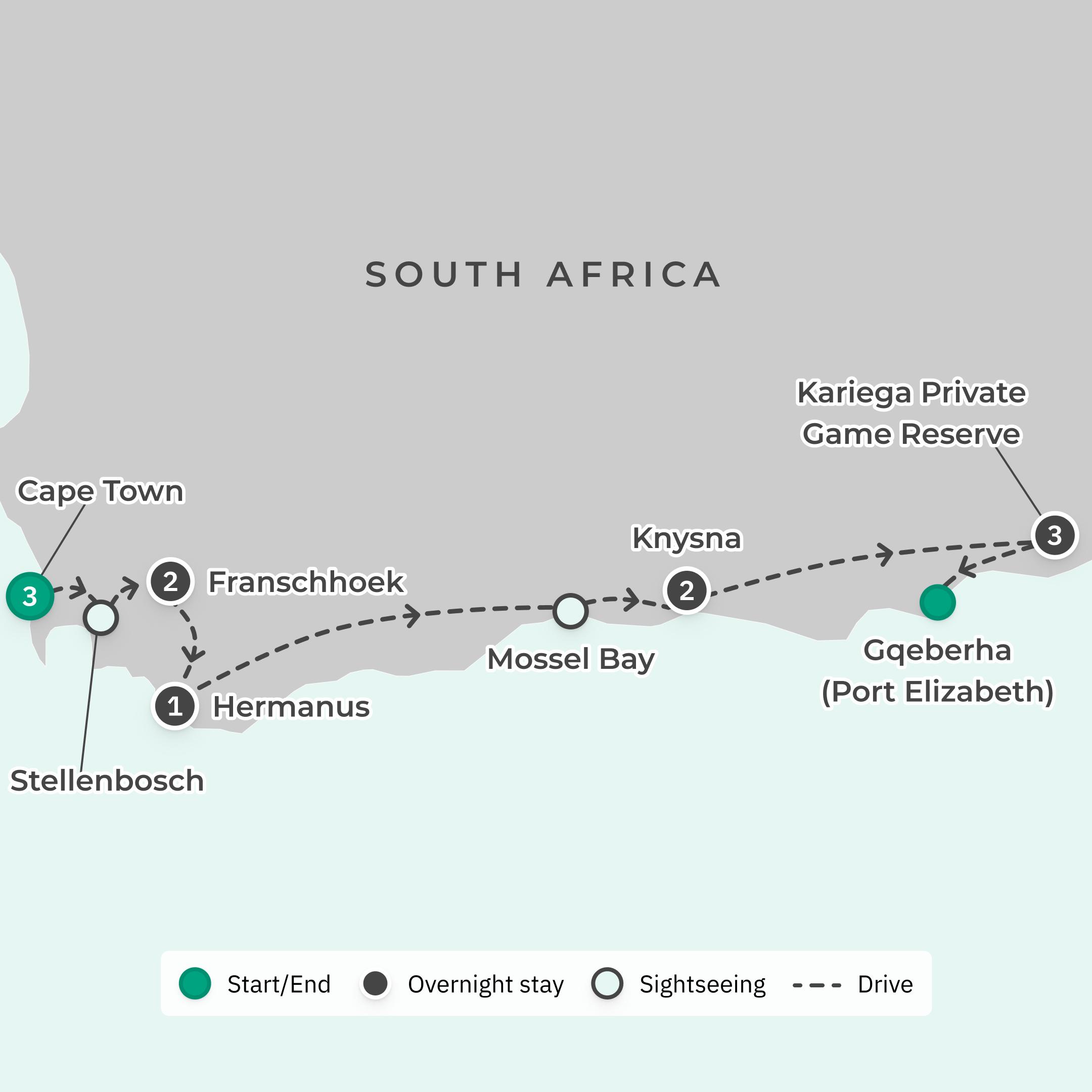 Signature Series: 12-Day Exclusive South Africa Food Trail + Eastern Cape Safari with Warren Mendes & Miguel Maestre route map