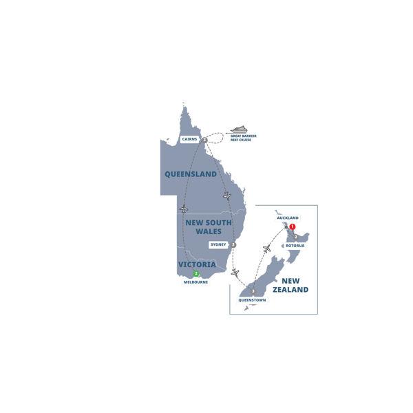 Australia and New Zealand Panorama route map