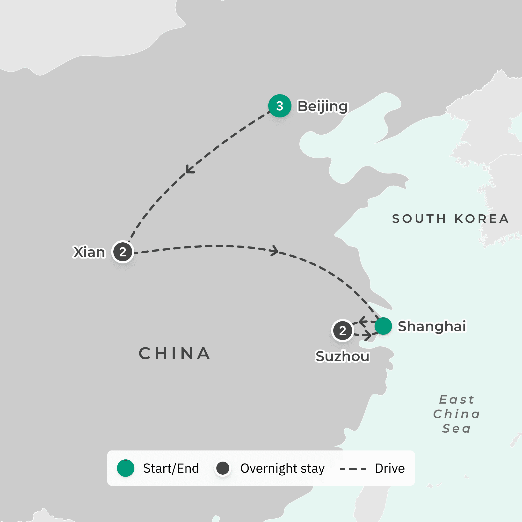 Premium 8-Day China Highlights with Beijing, Xi'an & Suzhou route map