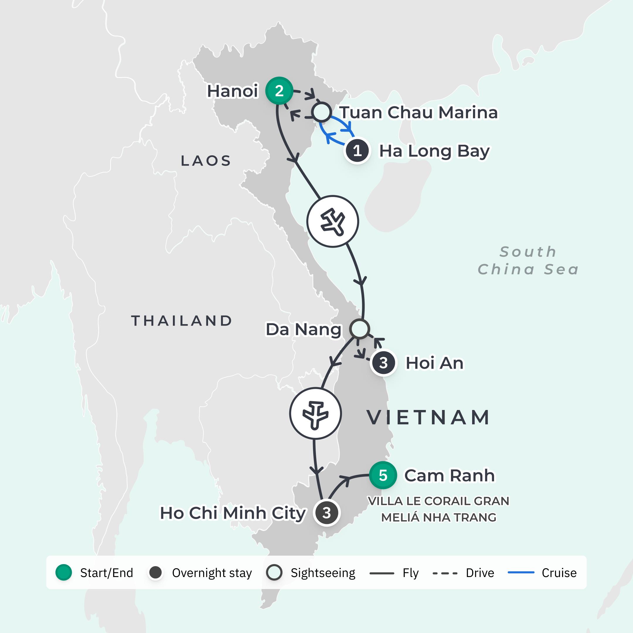 Limited Time Offer: 10-Day Vietnam Highlights Tour with Bonus Experiences & 5-Night Meliá Nha Trang Stay route map