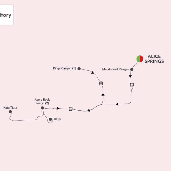 Uluru, Kata Tjuta and Kings Canyon route map