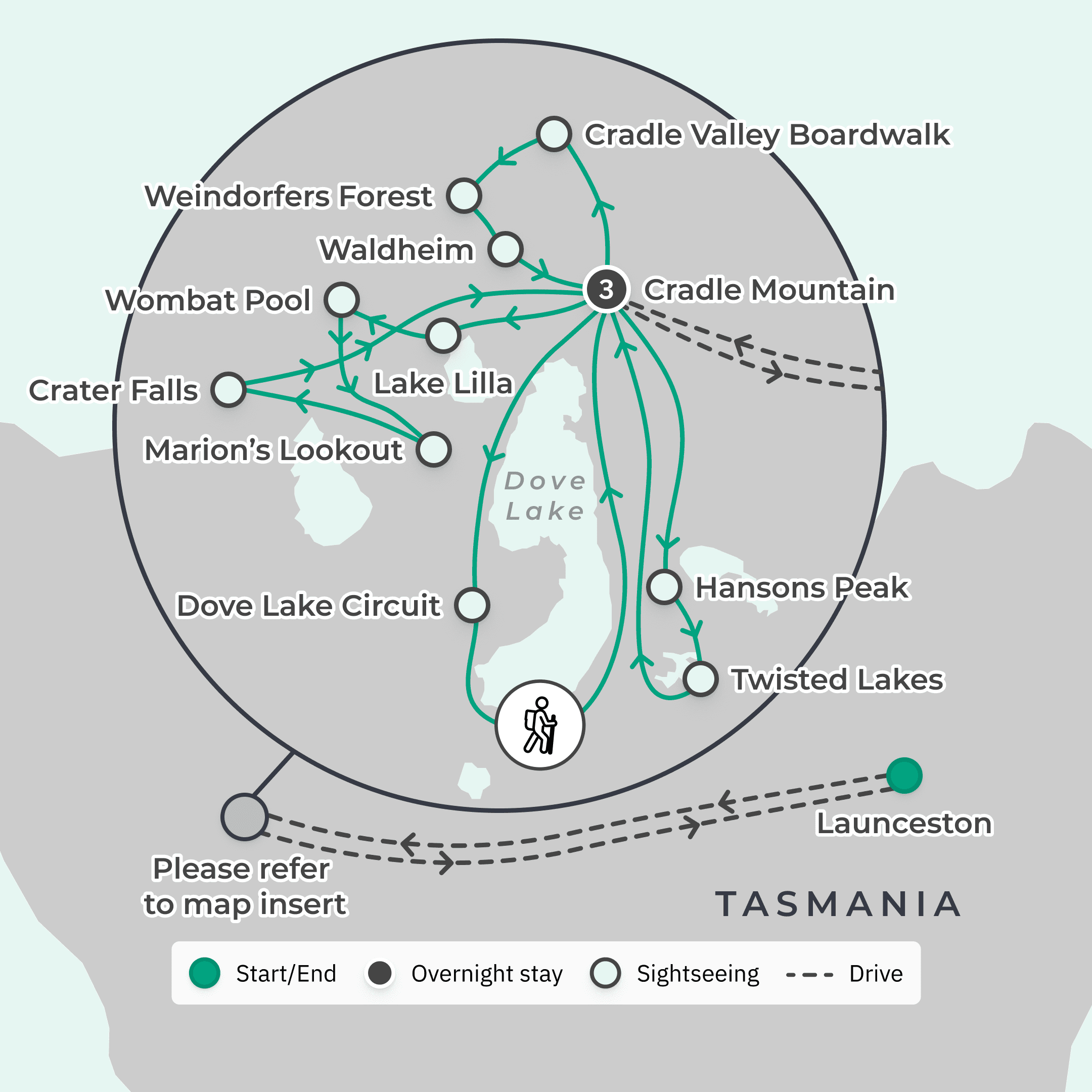Tasmania: Cradle Mountain Guided Hiking Adventure with All Meals & Overland Track route map