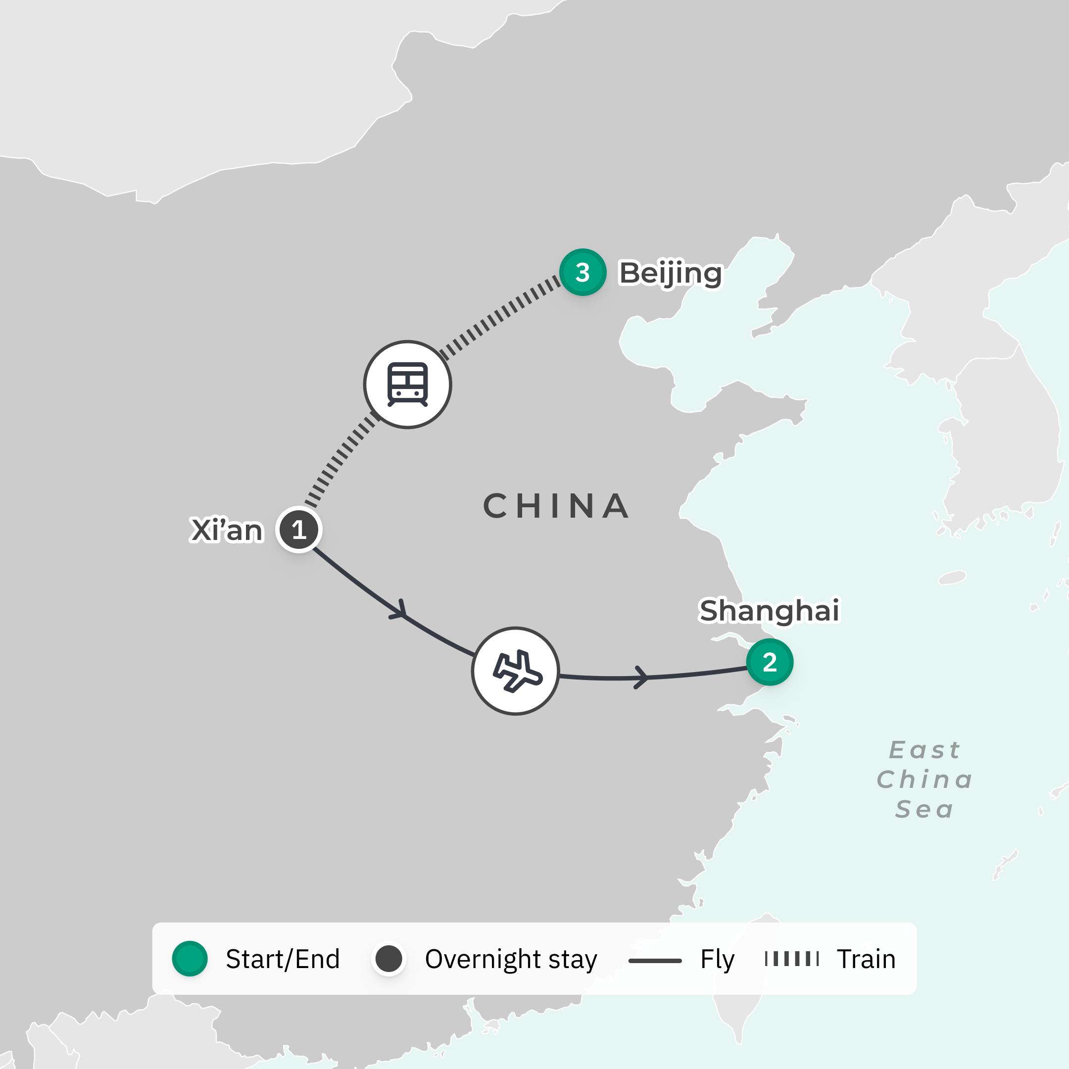 Premium 7-Day China Highlights 2026 with Great Wall of China, Bullet Train Journey & Shangri-La Stays  route map
