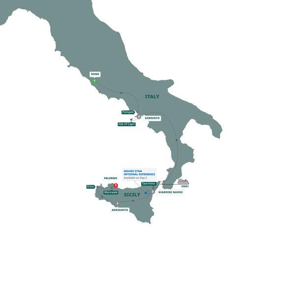 Southern Italy and Sicily route map