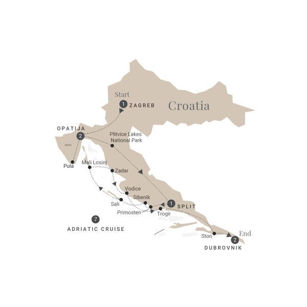 Croatia & the Dalmatian Coast - Lower Deck route map