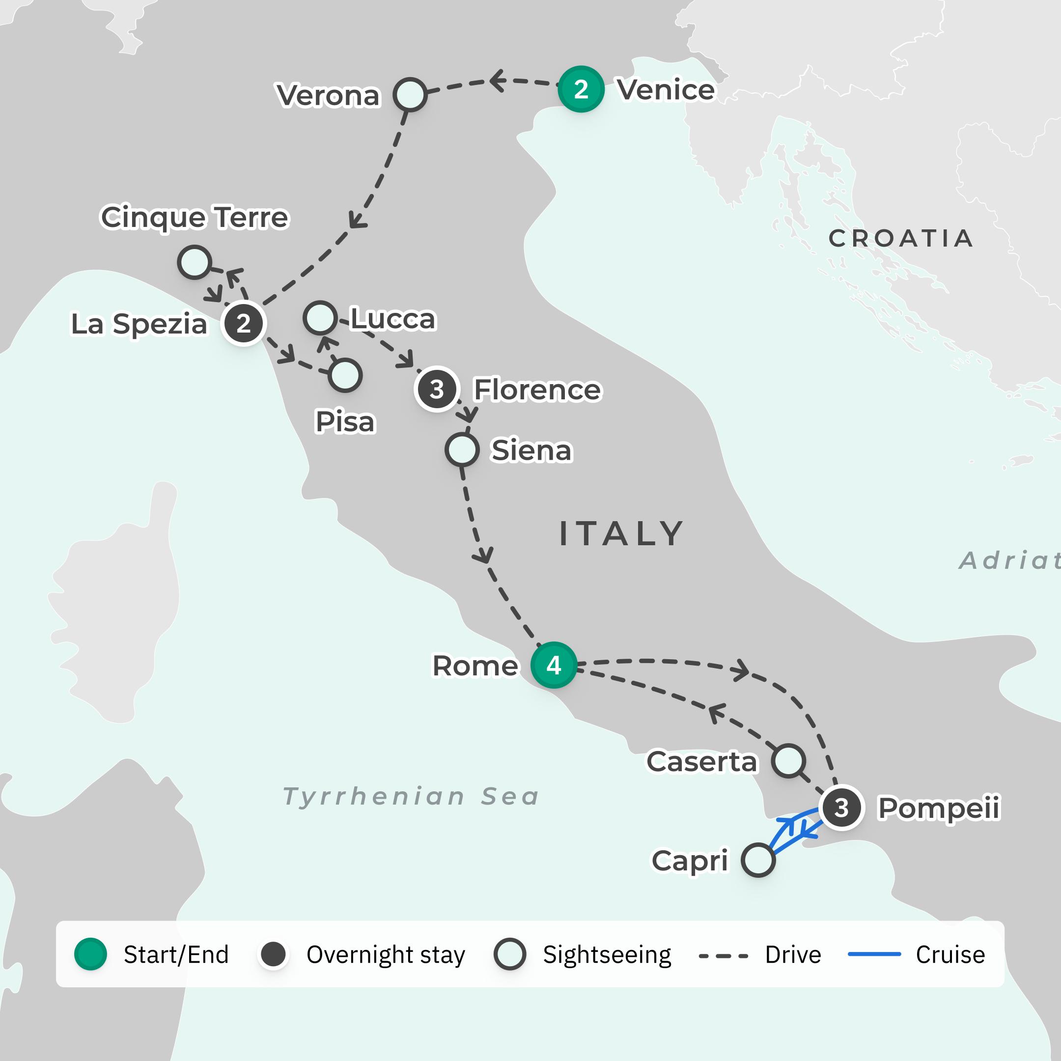 Deluxe 15-Day Best of Italy with Cinque Terre, Florence & Pompeii route map
